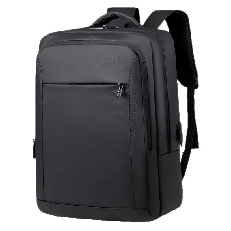 Waterproof laptop backpack in black with USB port and air pillow belt, 20-35L capacity