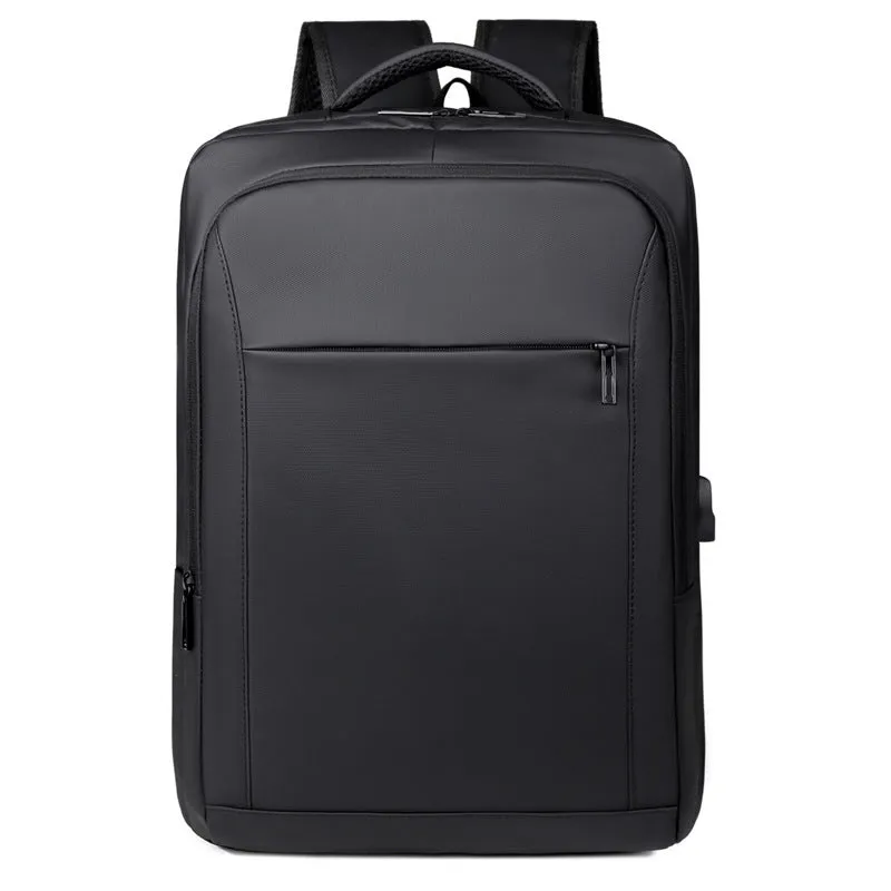 Waterproof laptop backpack in black with USB port and air pillow belt, 20-35L capacity