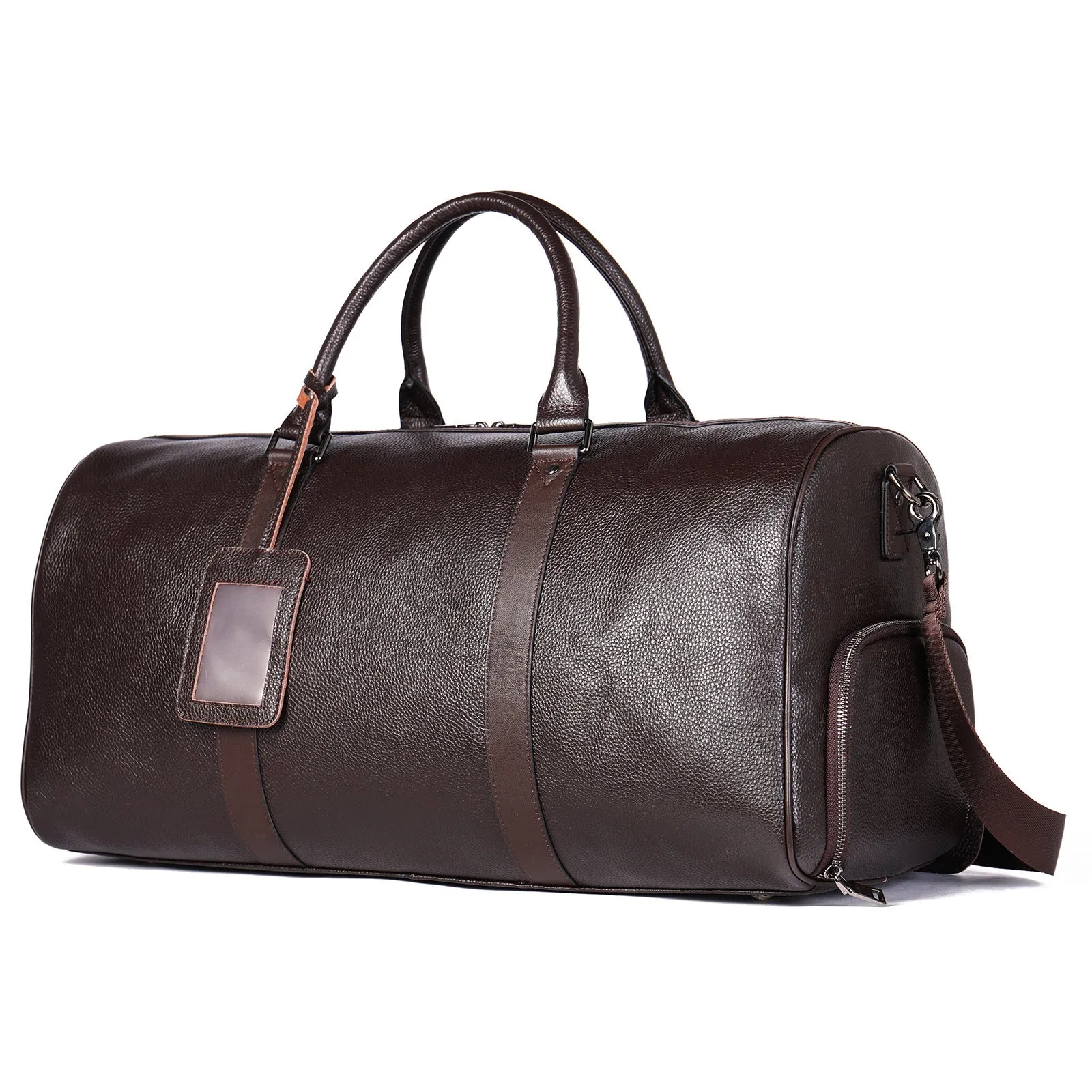 Men's black leather tote bag with single strap and large capacity design