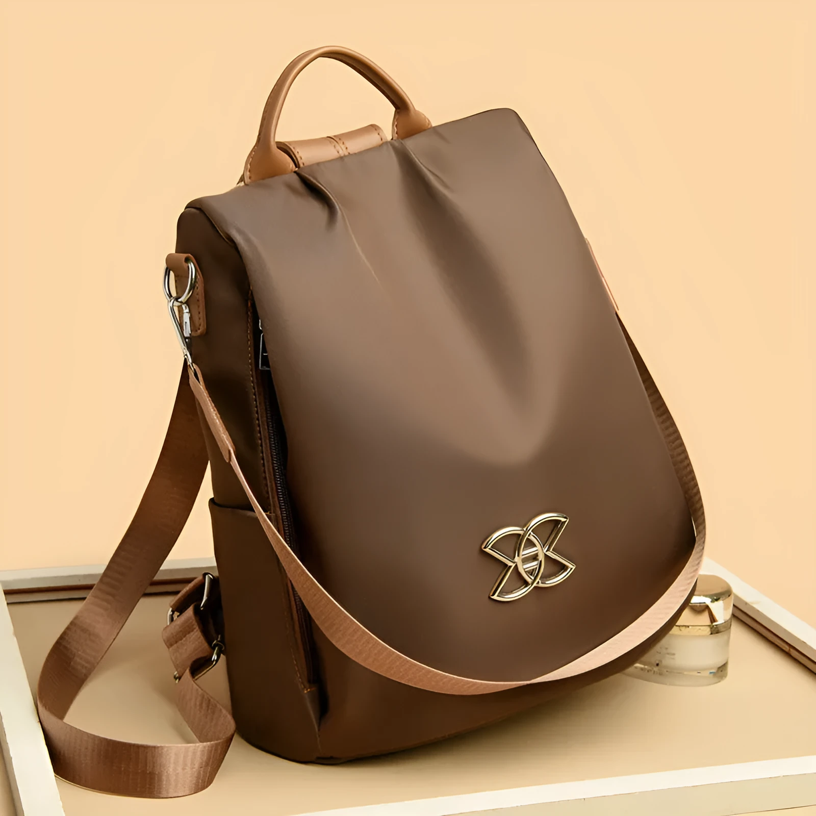 Women's Oxford cloth backpack large capacity anti-theft nylon travel bag in three colours: black, brown, sequined black