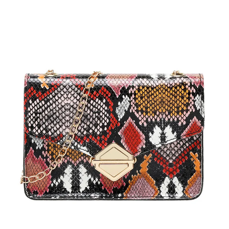 Rainbow Cloud Mist chain bag clamshell handbag PU leather crossbody in light gray with snake texture and chain detail