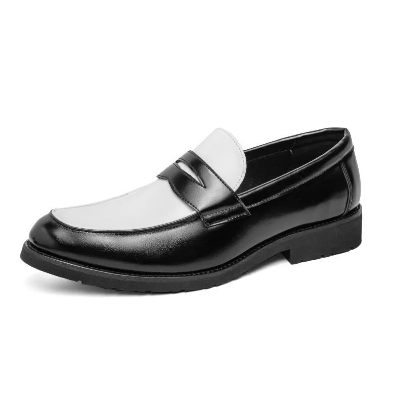 Men's low-top formal office shoes with pointed toe, PU upper, and rubber sole