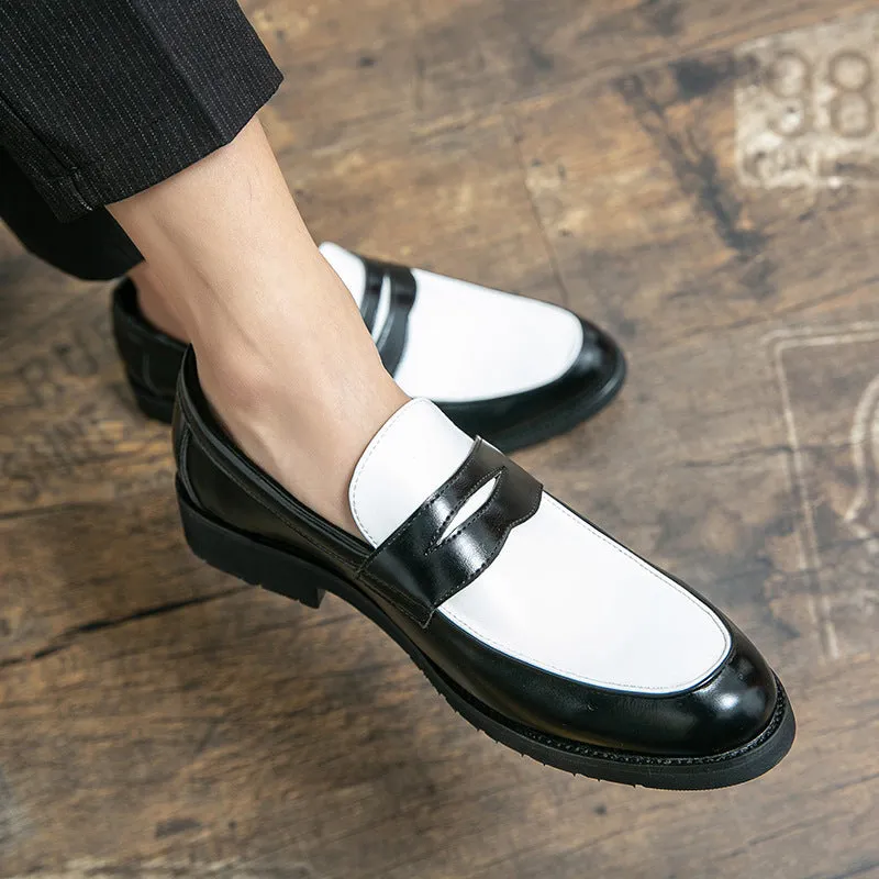 Men's low-top formal office shoes with pointed toe, PU upper, and rubber sole