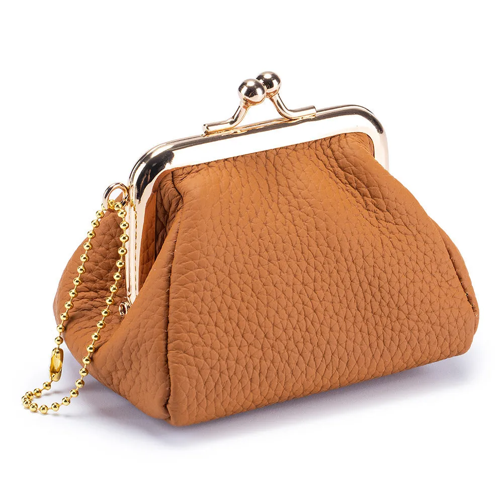 Genuine leather mini coin wallet in solid colour with visible sewing thread detail – urban simplicity design