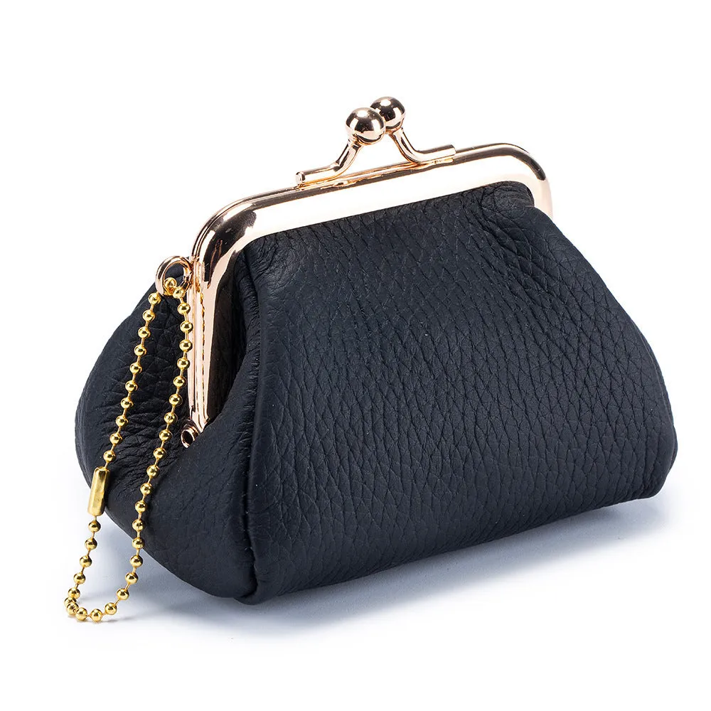 Genuine leather mini coin wallet in solid colour with visible sewing thread detail – urban simplicity design
