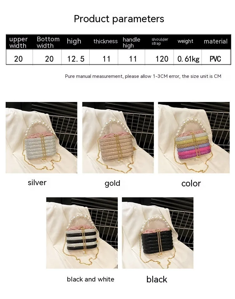 Women's pearl-embellished evening crossbody bag in European retro style with single shoulder strap
