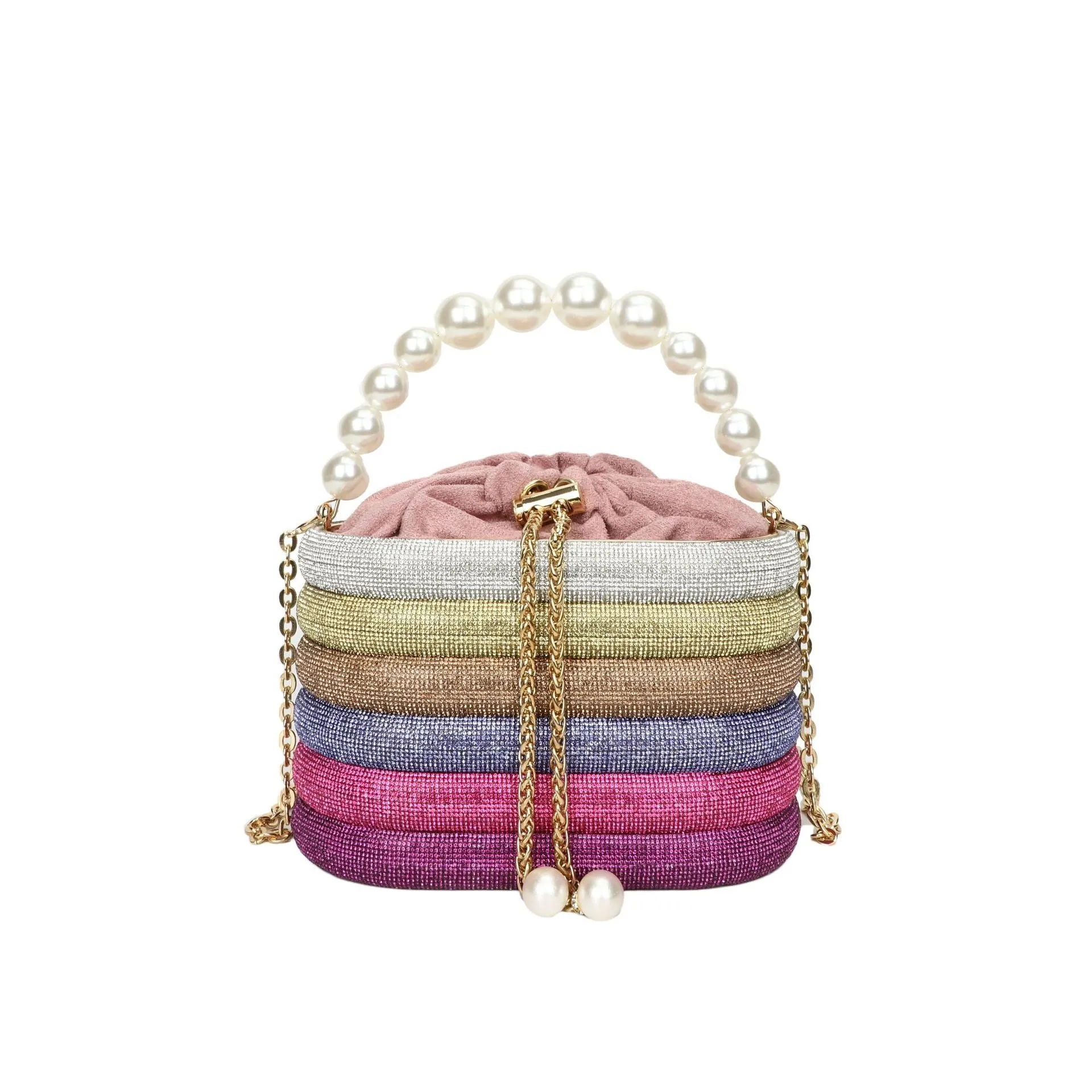 Women's pearl-embellished evening crossbody bag in European retro style with single shoulder strap