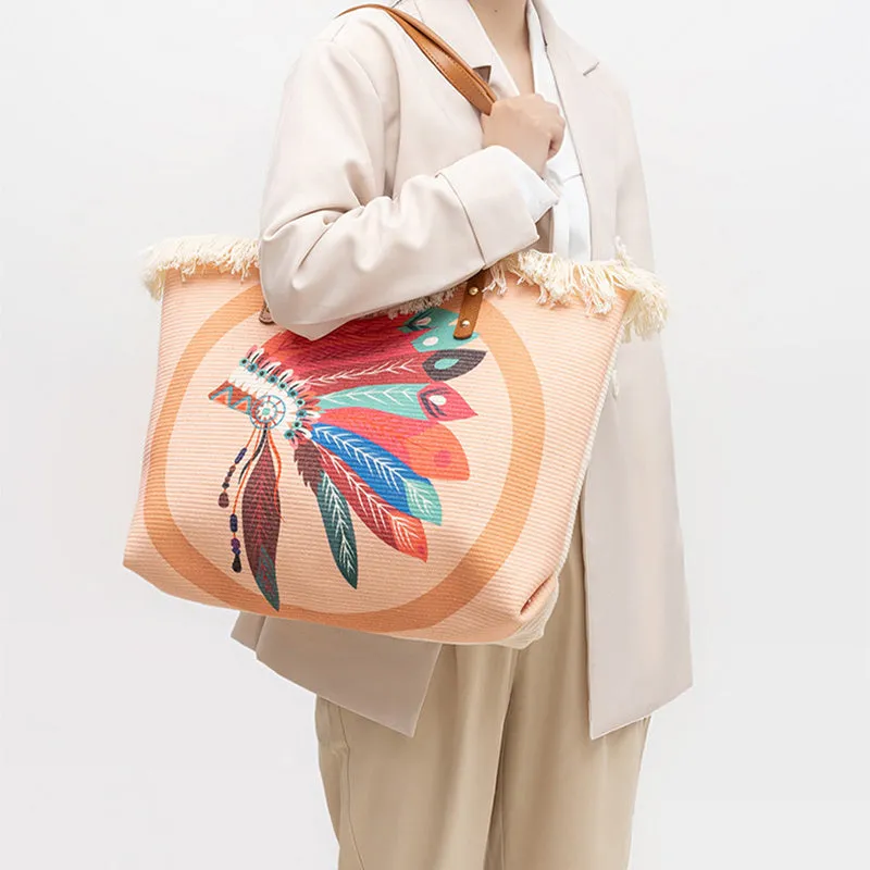 Bohemian ethnic print canvas shoulder bag with large capacity 50cm by 30cm in polyester cotton