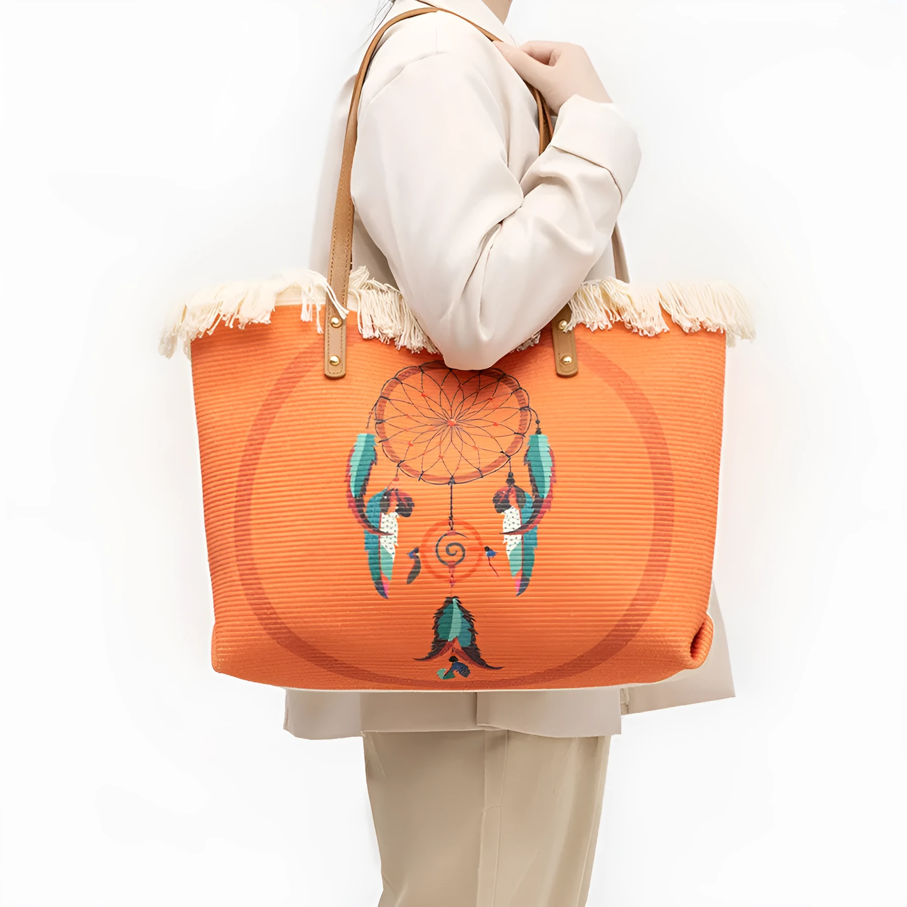 Bohemian ethnic print canvas shoulder bag with large capacity 50cm by 30cm in polyester cotton