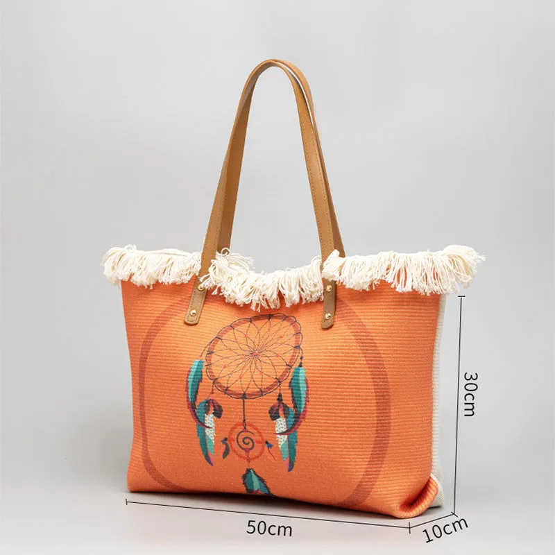 Bohemian ethnic print canvas shoulder bag with large capacity 50cm by 30cm in polyester cotton