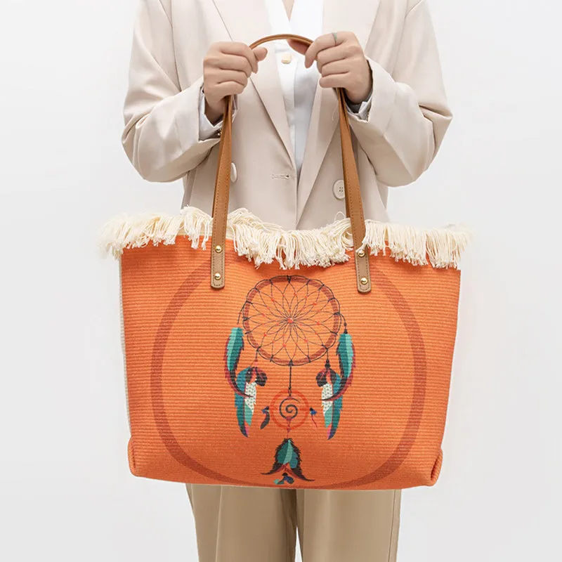 Bohemian ethnic print canvas shoulder bag with large capacity 50cm by 30cm in polyester cotton