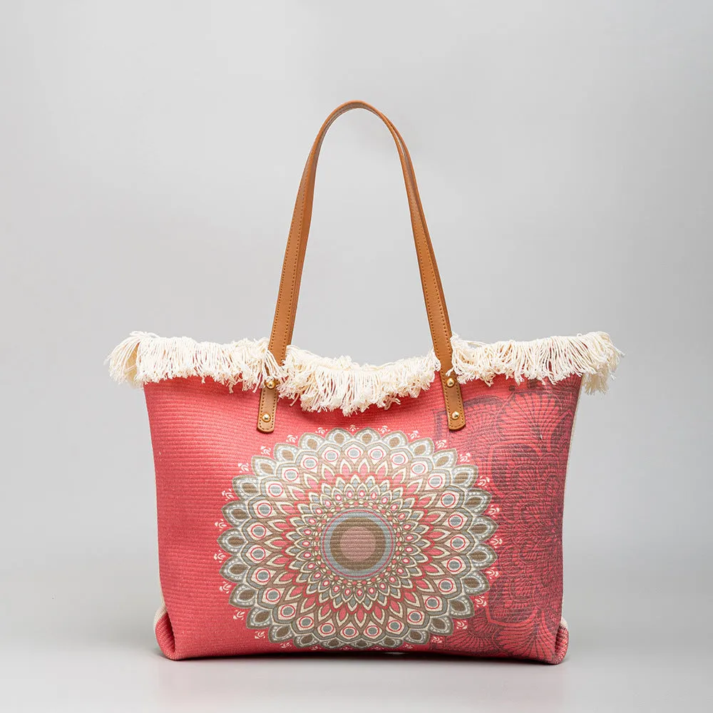 Bohemian ethnic print canvas shoulder bag with large capacity 50cm by 30cm in polyester cotton