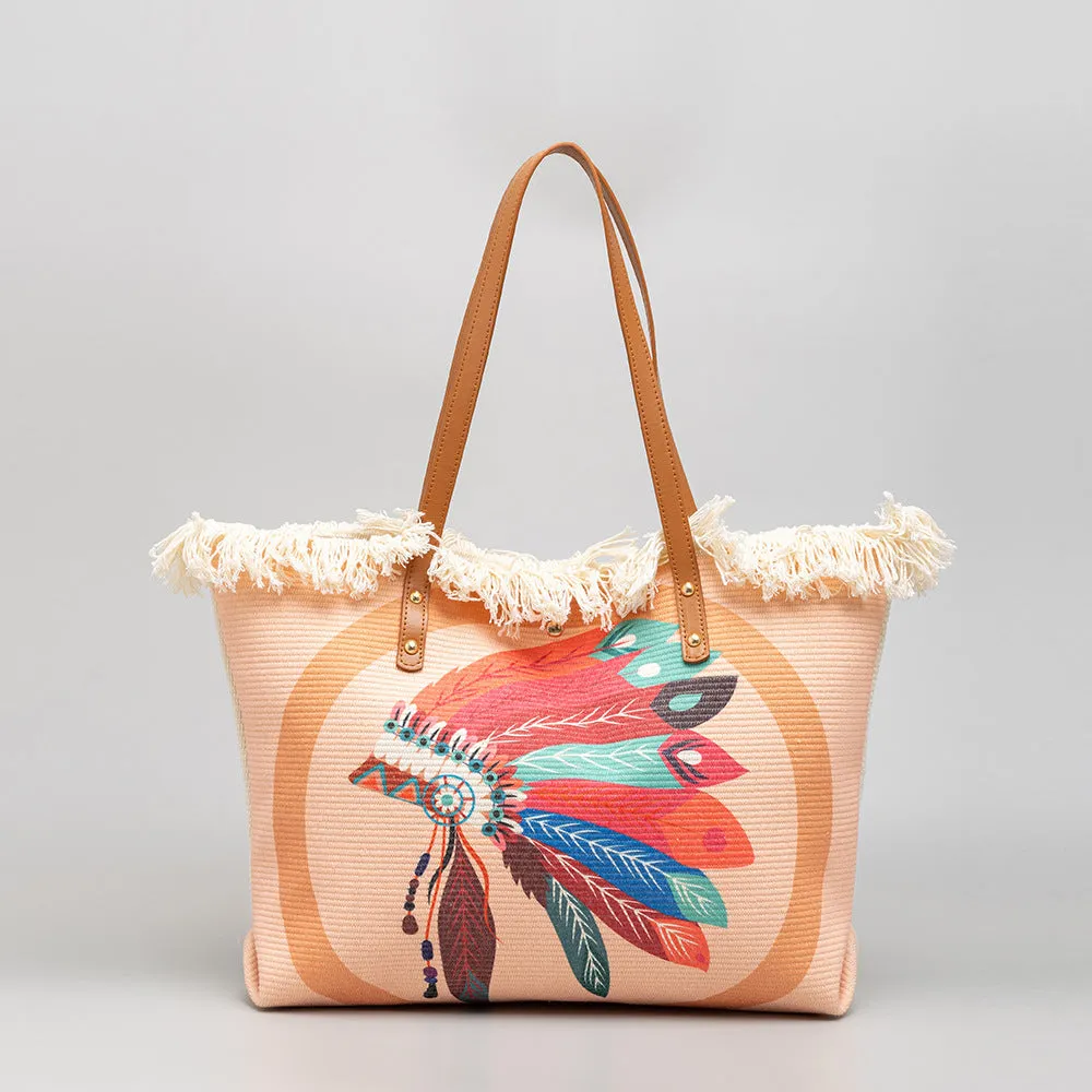 Bohemian ethnic print canvas shoulder bag with large capacity 50cm by 30cm in polyester cotton