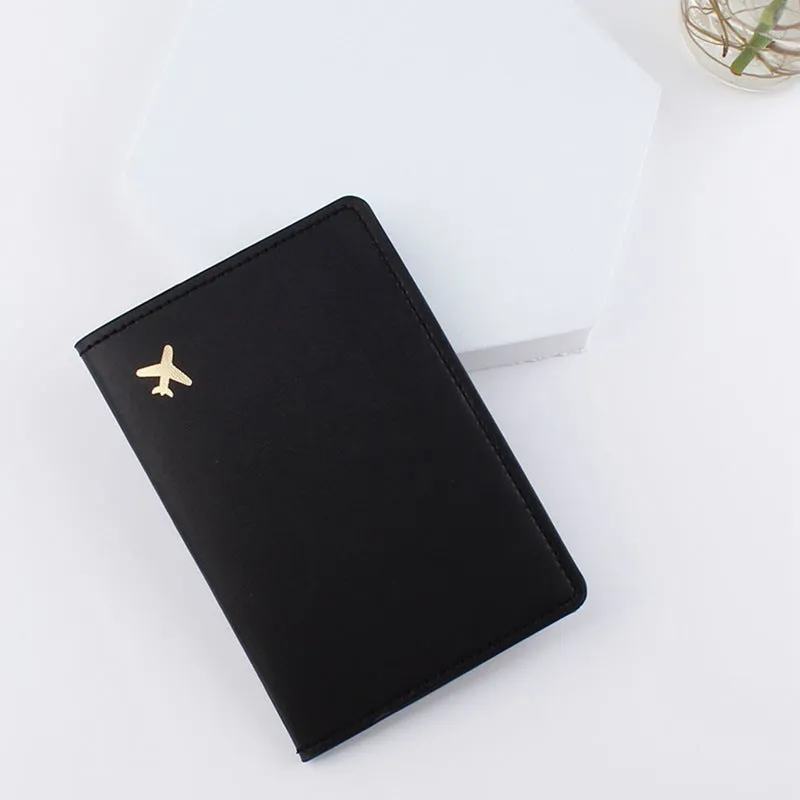 PU leather travel document case with multiple card pockets and coin holder in black colour