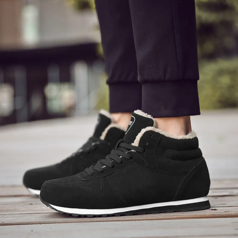 Black men's on-slip casual shoes with plus velvet lining and anti-slip bottom for older men