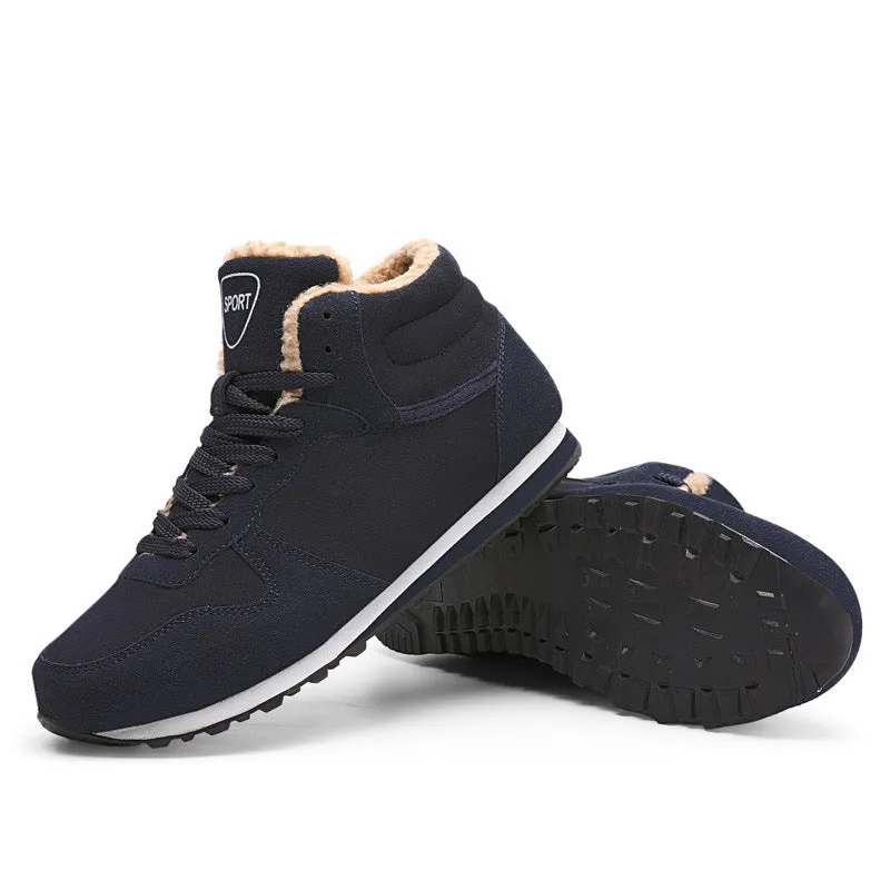 Black men's on-slip casual shoes with plus velvet lining and anti-slip bottom for older men