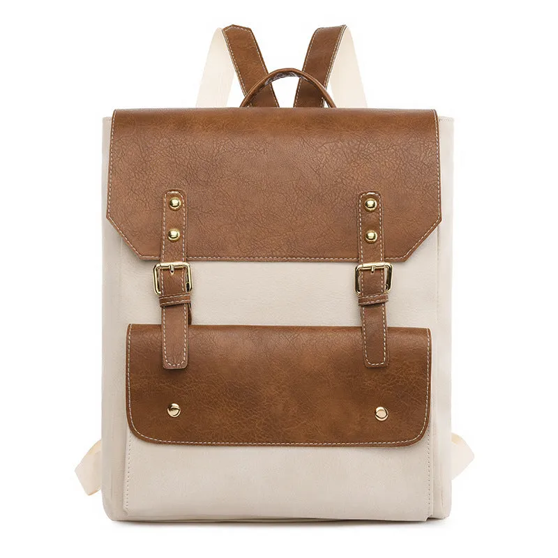Korean style retro backpack in soft PU material showing ventilation back panel design