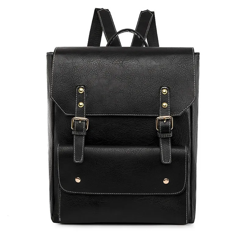 Korean style retro backpack in soft PU material showing ventilation back panel design