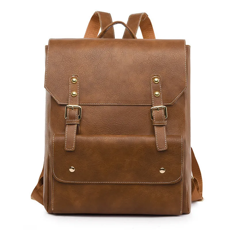 Korean style retro backpack in soft PU material showing ventilation back panel design