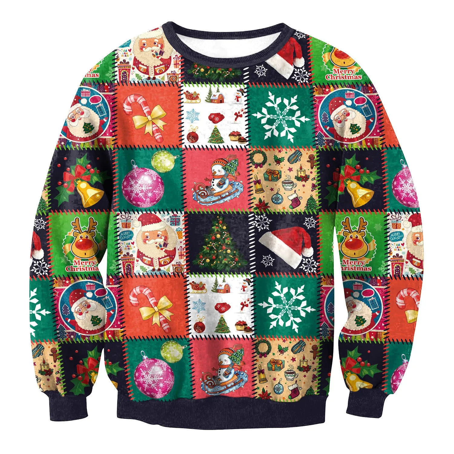 Unisex funny cartoon Christmas sweater pullover in cotton with O-neck and full sleeves