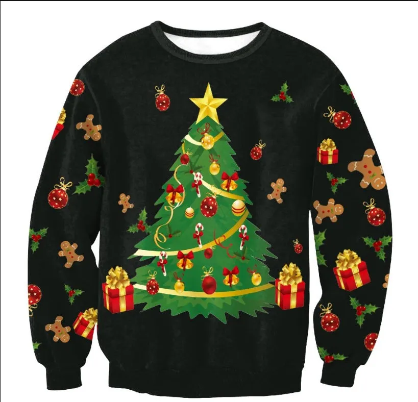 Unisex funny cartoon Christmas sweater pullover in cotton with O-neck and full sleeves