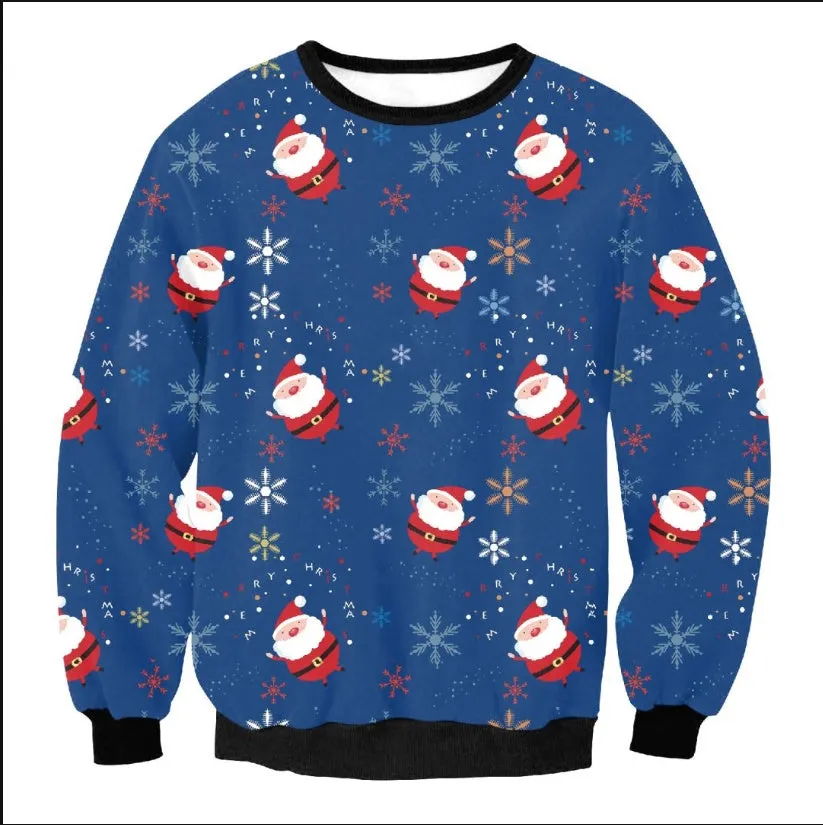 Unisex funny cartoon Christmas sweater pullover in cotton with O-neck and full sleeves