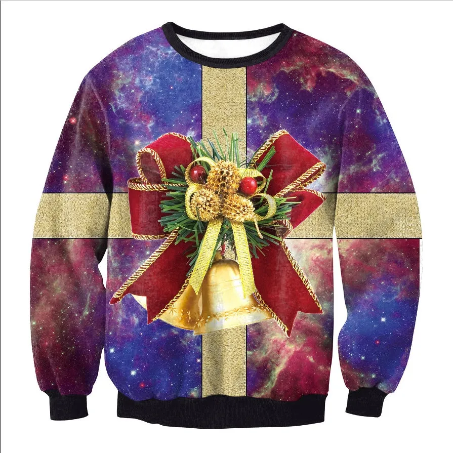 Unisex funny cartoon Christmas sweater pullover in cotton with O-neck and full sleeves