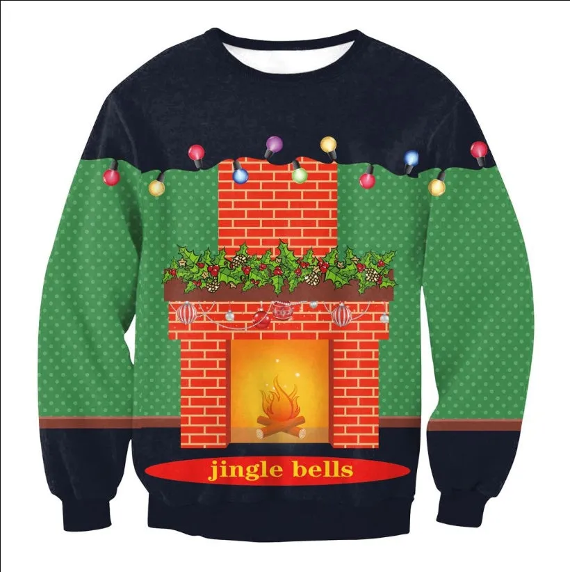 Unisex funny cartoon Christmas sweater pullover in cotton with O-neck and full sleeves