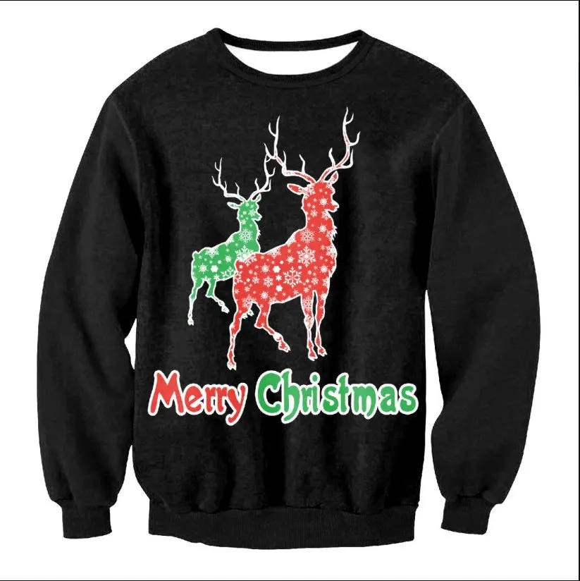 Unisex funny cartoon Christmas sweater pullover in cotton with O-neck and full sleeves