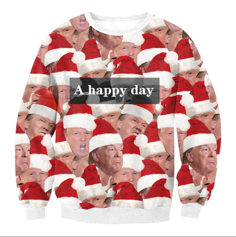 Unisex funny cartoon Christmas sweater pullover in cotton with O-neck and full sleeves