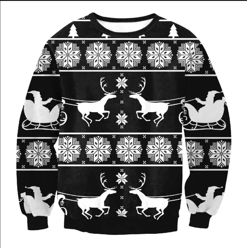 Unisex funny cartoon Christmas sweater pullover in cotton with O-neck and full sleeves