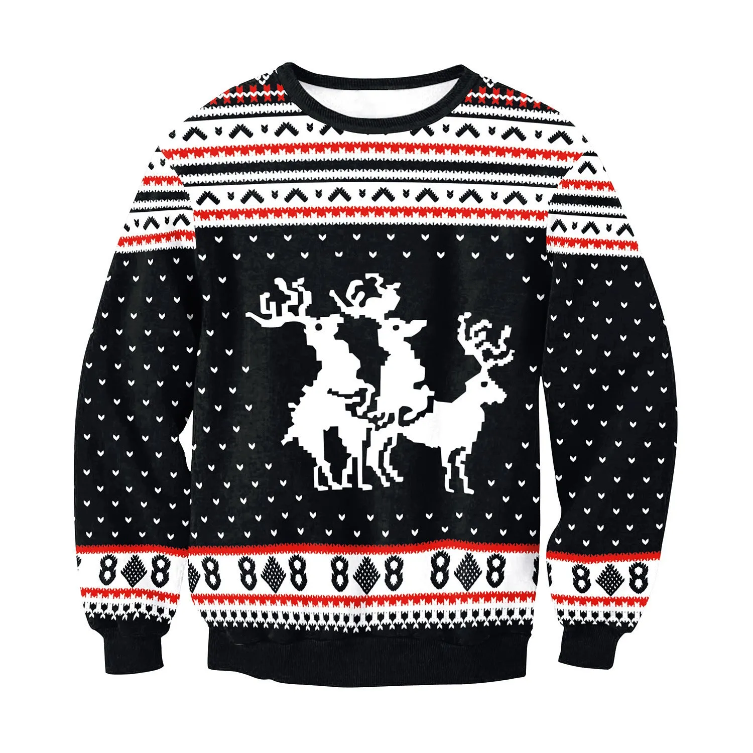 Unisex funny cartoon Christmas sweater pullover in cotton with O-neck and full sleeves