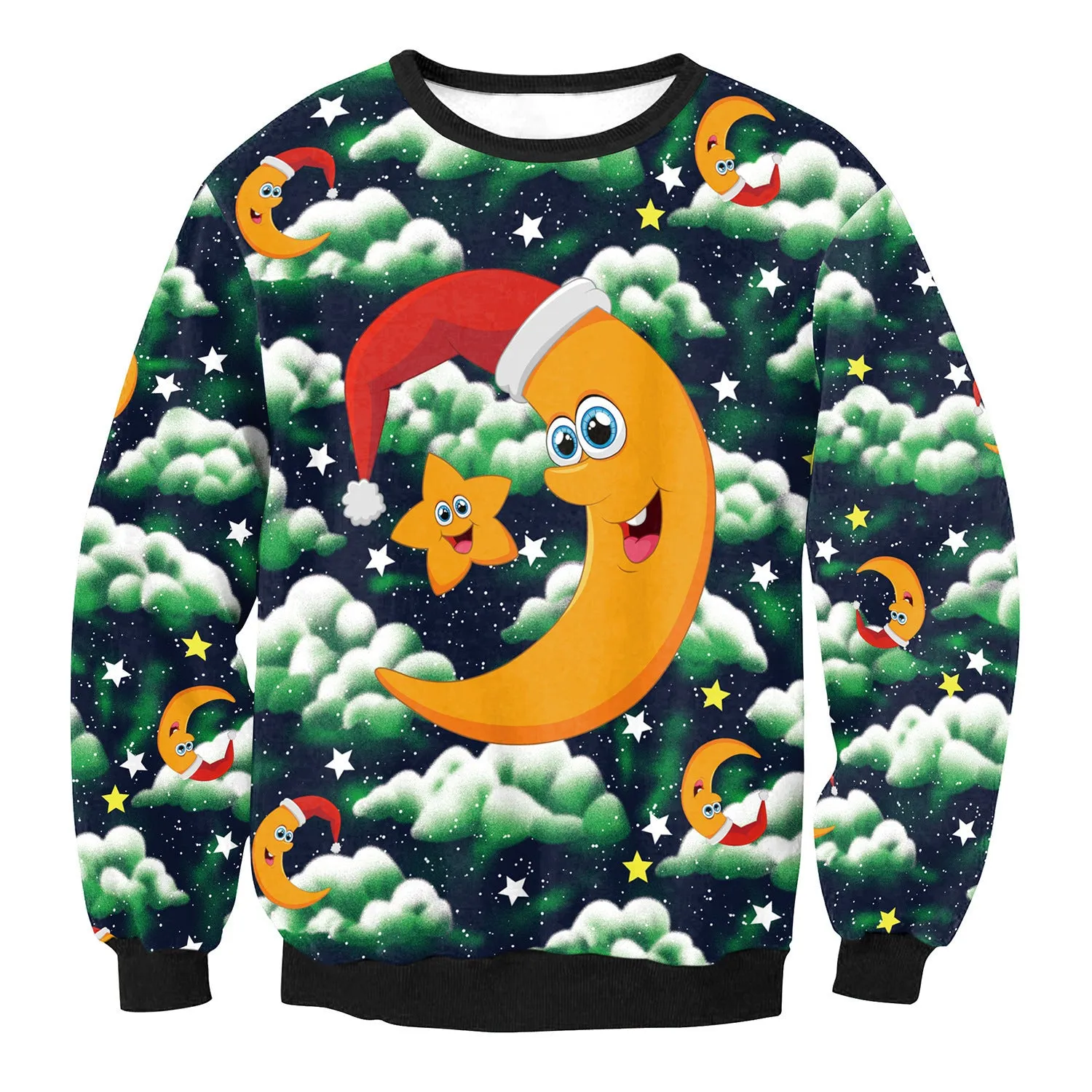 Unisex funny cartoon Christmas sweater pullover in cotton with O-neck and full sleeves
