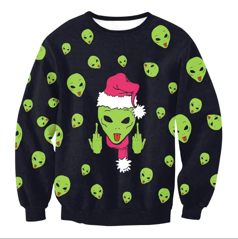 Unisex funny cartoon Christmas sweater pullover in cotton with O-neck and full sleeves