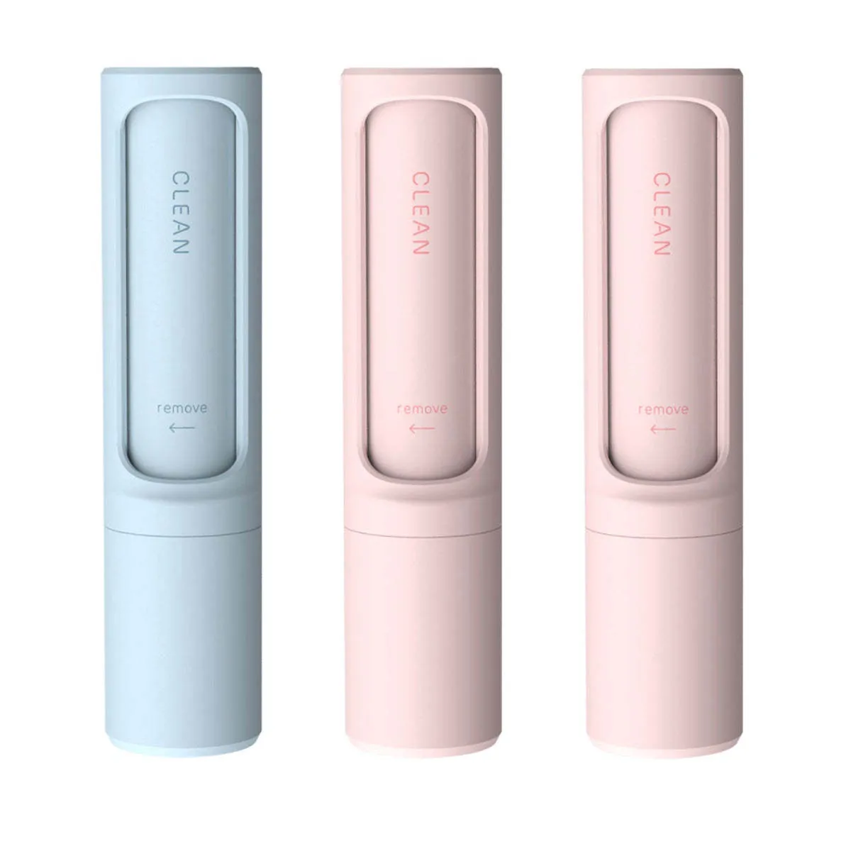 Rotating cylinder electrostatic pet hair removal brush in light pink with ABS body on a white background