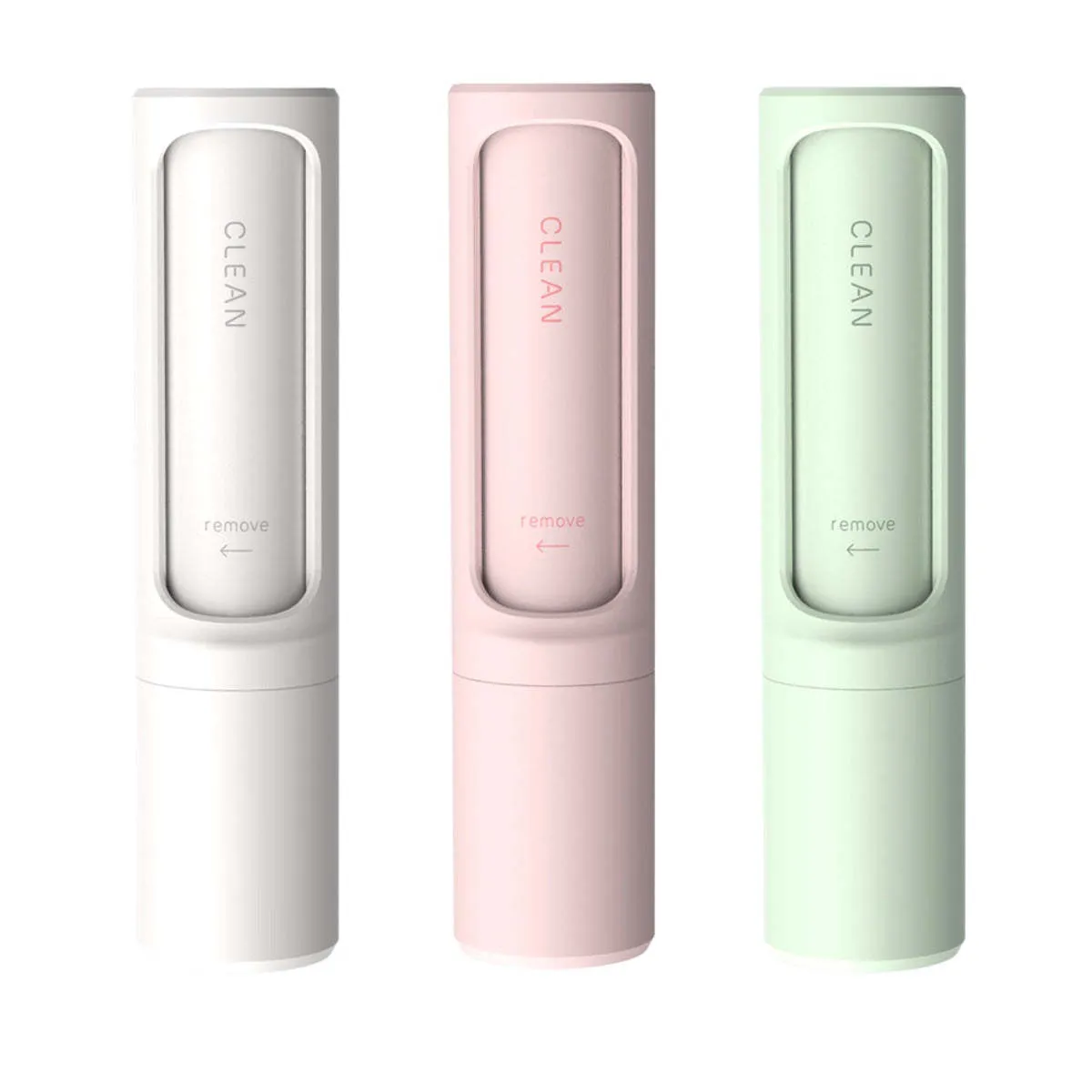 Rotating cylinder electrostatic pet hair removal brush in light pink with ABS body on a white background
