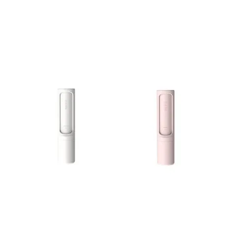 Rotating cylinder electrostatic pet hair removal brush in light pink with ABS body on a white background