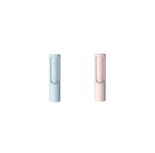 Rotating cylinder electrostatic pet hair removal brush in light pink with ABS body on a white background