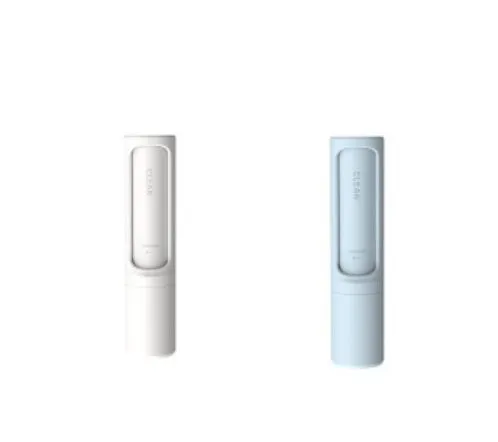 Rotating cylinder electrostatic pet hair removal brush in light pink with ABS body on a white background
