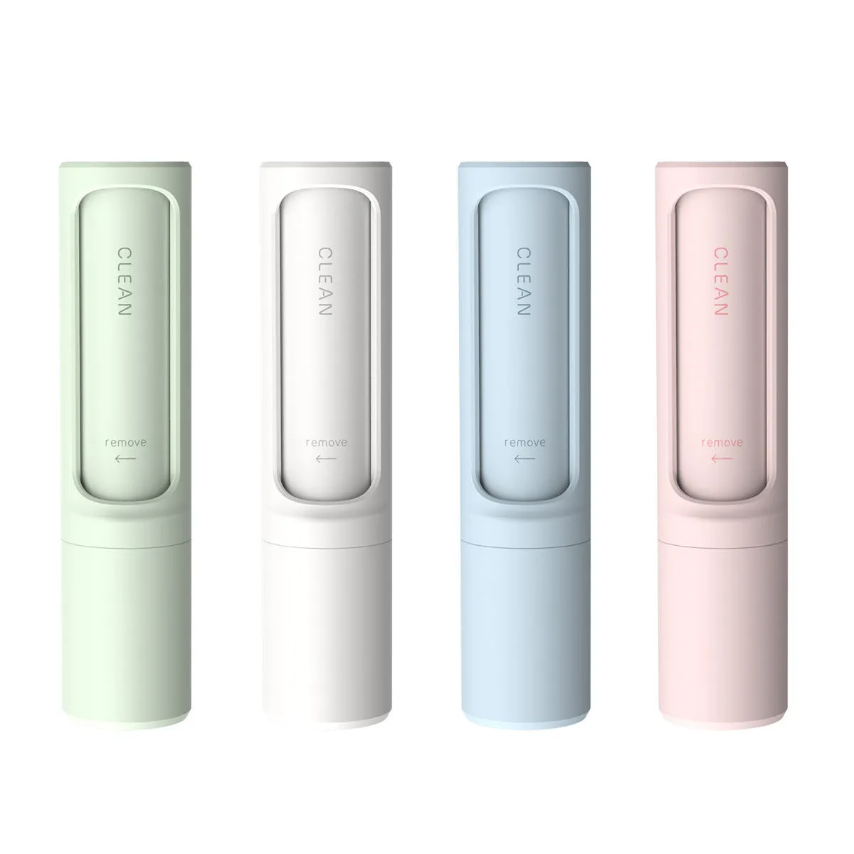 Rotating cylinder electrostatic pet hair removal brush in light pink with ABS body on a white background