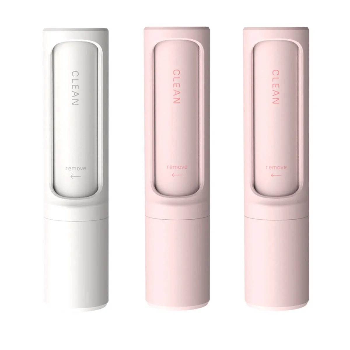 Rotating cylinder electrostatic pet hair removal brush in light pink with ABS body on a white background