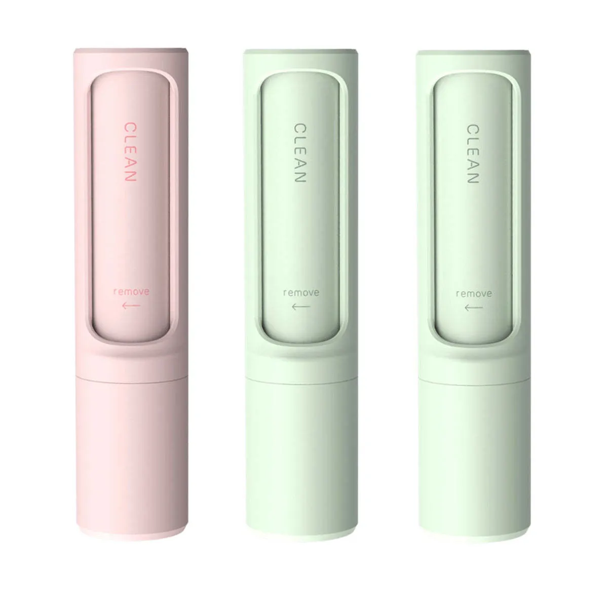 Rotating cylinder electrostatic pet hair removal brush in light pink with ABS body on a white background