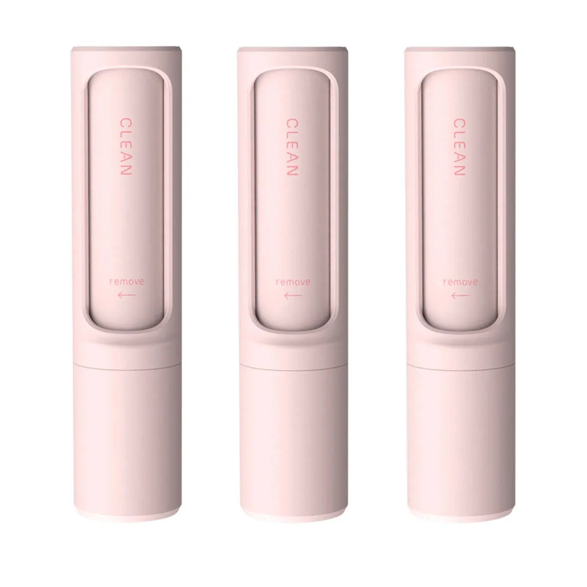 Rotating cylinder electrostatic pet hair removal brush in light pink with ABS body on a white background