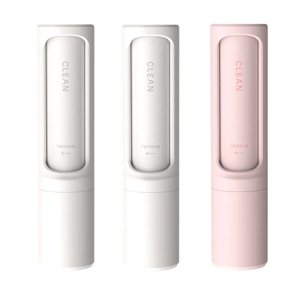 Rotating cylinder electrostatic pet hair removal brush in light pink with ABS body on a white background