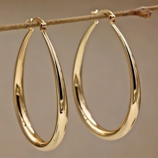Geometric oval earrings for women, gold electroplated metal with alloy inlaid artificial gems