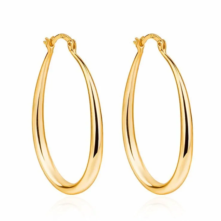 Geometric oval earrings for women, gold electroplated metal with alloy inlaid artificial gems