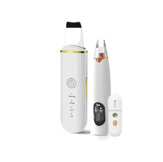 Ultrasonic facial cleanser peeling machine in hand, stainless steel shovel head, black and white model, 169x42mm