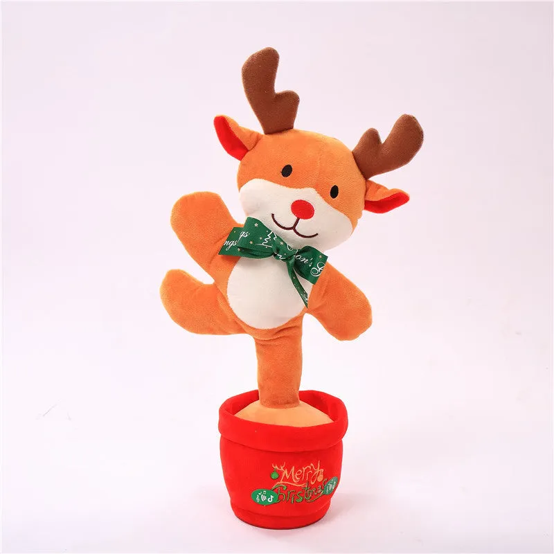 Soft dancing Christmas reindeer plush toy with recording and music functions, 32cm tall