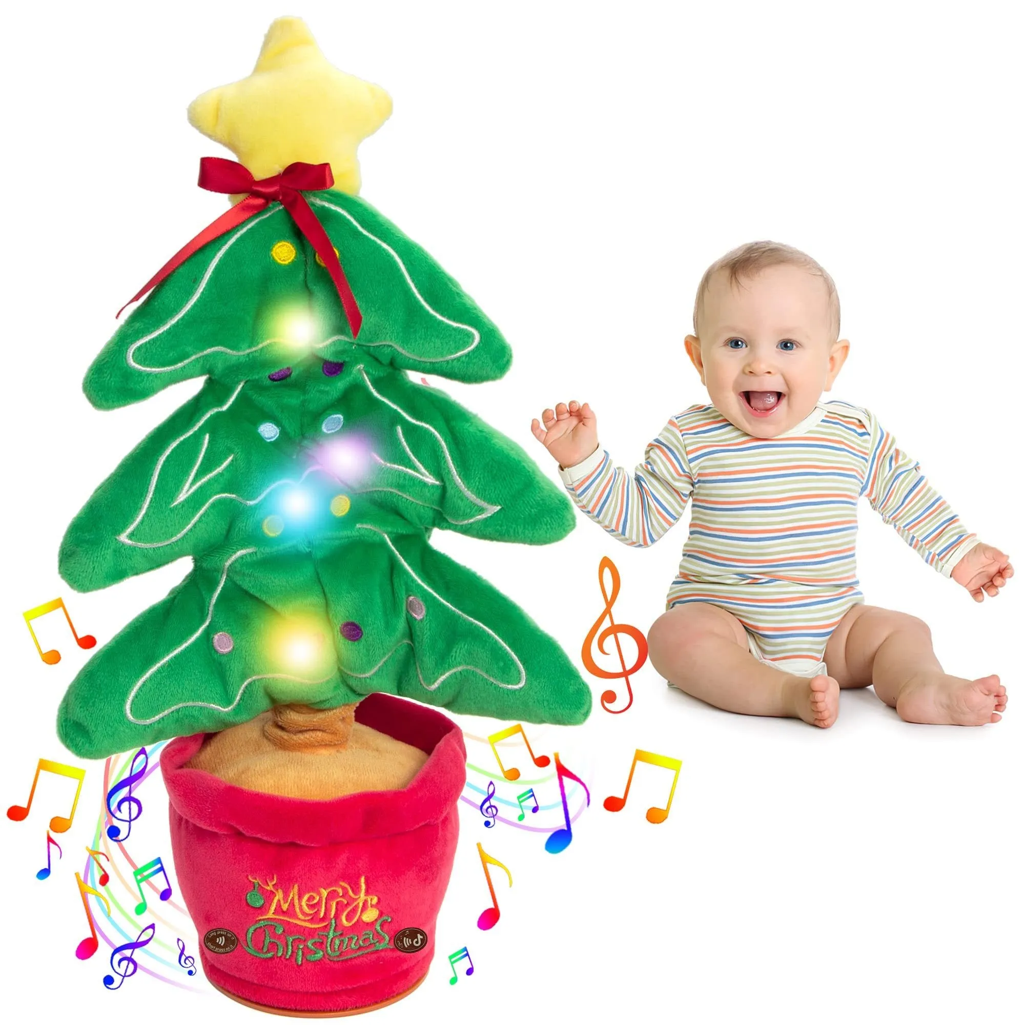 Soft dancing Christmas reindeer plush toy with recording and music functions, 32cm tall