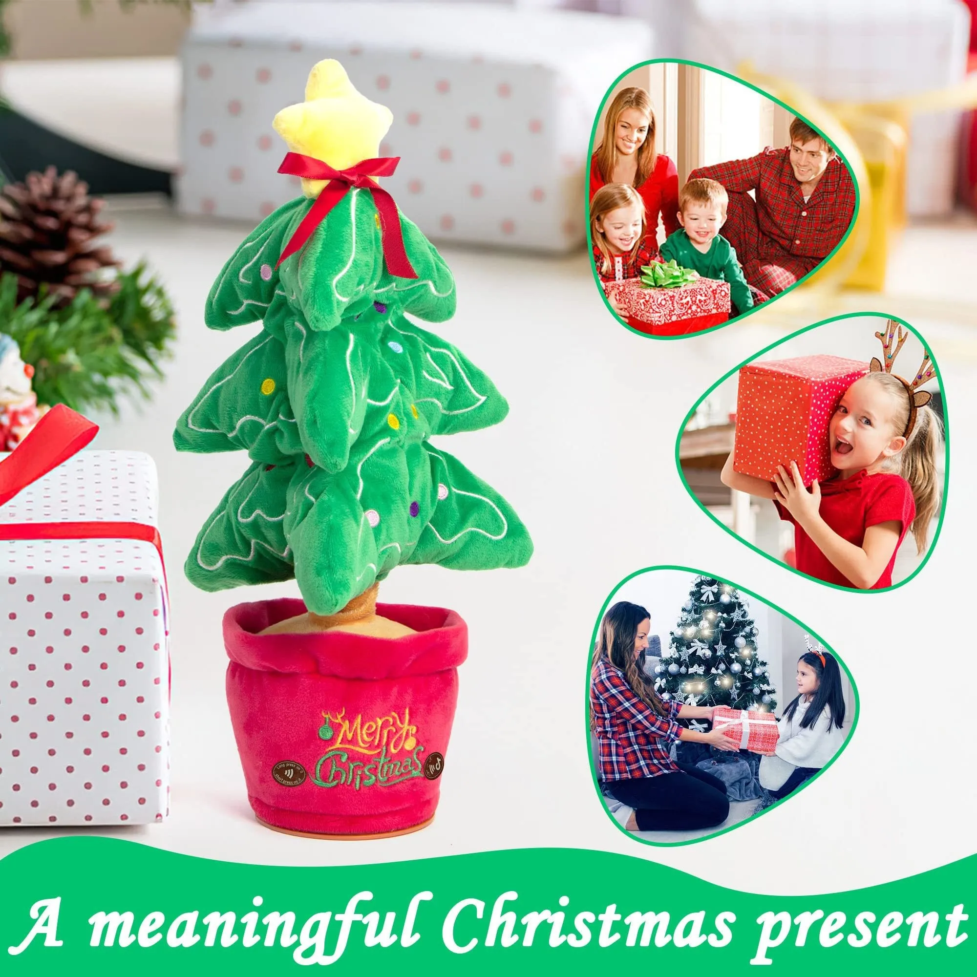 Soft dancing Christmas reindeer plush toy with recording and music functions, 32cm tall